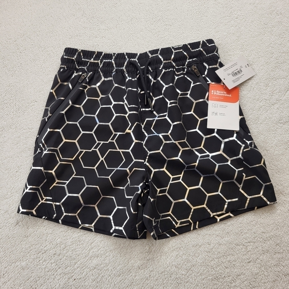 Sports Illustrated Black Shorts Silver Hexagon Pattern Women's Size 8 Small NWT